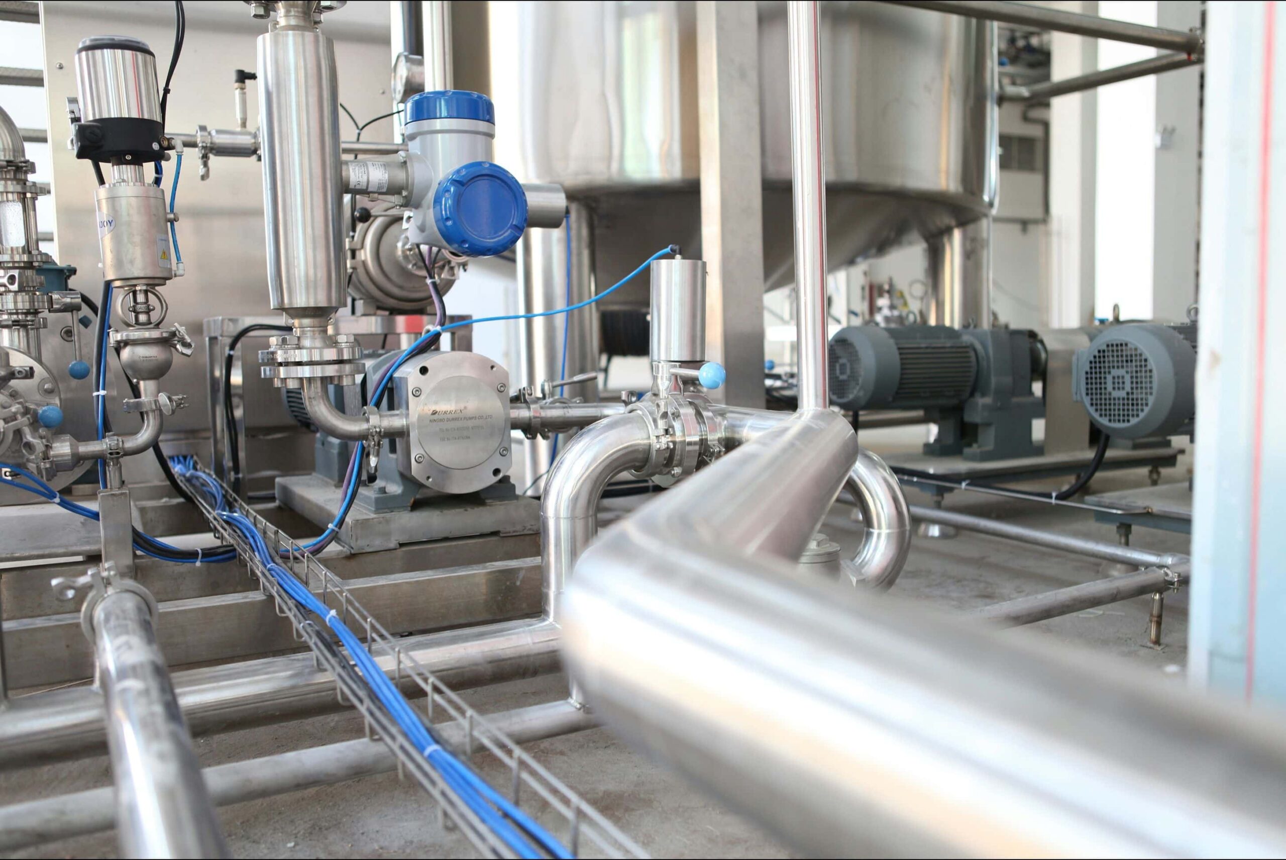 Stainless steel processing plant piping
